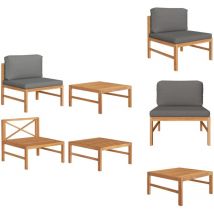 Salon de jardin 2 pcs avec coussins gris foncé Bois de teck - Meubles De Jardin - Salon De Jardin - Mobilier Extérieur - Set De Salon De Jardin
