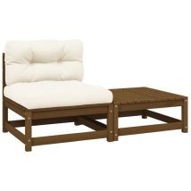 Salon de jardin 2 pcs avec coussins Marron miel Bois de pin