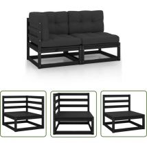 Qonovt - The Living Store Salon de jardin 2 pcs avec coussins Noir Bois de pin massif - Salon De Jardin - Mobilier De Jardin - Ensemble Salon De