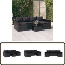 Salon de jardin 2 pcs avec coussins Noir Résine tressée - Salon De Jardin - Mobilier De Jardin - Ensemble Salon - Set De Salon - Chaise Lounge