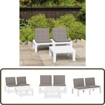 Salon de jardin 2 pcs avec coussins Plastique Blanc - Salon De Jardin - Mobilier De Jardin - Ensemble Salon - Table Et Chaises - Blanc