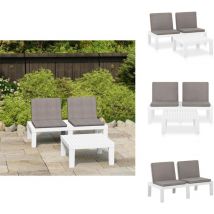 Salon de jardin 2 pcs avec coussins Plastique Blanc - Salon De Jardin - Mobilier De Jardin - Ensemble Salon - Table Et Chaises - Blanc