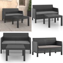 Salon de jardin 2 pcs avec coussins pp Rotin Anthracite - Ensemble Salon De Jardin - Salon De Jardin Extérieur - Meuble De Jardin - Mobilier De