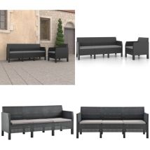 Salon de jardin 2 pcs avec coussins pp Rotin Anthracite - Ensemble Salon De Jardin - Salon De Jardin Extérieur - Mobilier De Jardin - Canapé