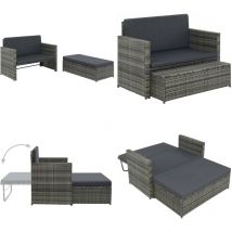 Salon de jardin 2 pcs avec coussins Résine tressée Gris - Canapé De Jardin - Salon De Jardin - Meubles De Jardin - Mobilier Extérieur - Set De Salon