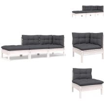 Salon de jardin 3 pcs avec coussins Blanc Bois de pin solide - Ensemble Salon De Jardin - Mobilier De Jardin - Salon De Patio - Canapé D'angle