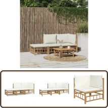 Salon de jardin 3 pcs avec coussins blanc crème bambou - Salon De Jardin - Mobilier De Jardin - Ensemble De Salon - Ensemble De Meubles De Jardin