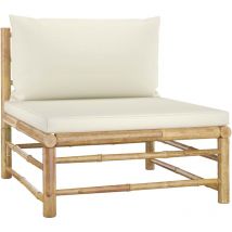Inlife Salon de jardin 3 pcs avec coussins blanc crème Bambou