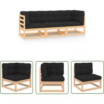 Inlife Salon de jardin 3 pcs avec coussins Bois de pin solide