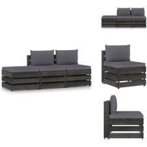 Salon de jardin 3 pcs avec coussins Bois imprégné de gris - Salon De Jardin - Mobilier De Jardin - Set De Salon - Canapé D'extérieur - Terrasse