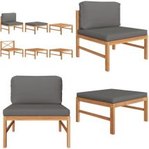 Salon de jardin 3 pcs avec coussins gris foncé Bois de teck - Salon De Jardin - Mobilier De Jardin - Set De Salon De Jardin - Meubles En Teck