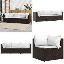 Salon de jardin 3 pcs avec coussins marron résine tressée - Salon De Jardin - Mobilier De Jardin - Canapé Extérieur - Ensemble Salon De Patio