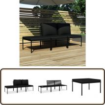 Salon de jardin 3 pcs avec coussins Noir pvc - Meubles De Jardin - Salon De Jardin - Set De Salon - Mobilier Extérieur - Mobilier De Patio