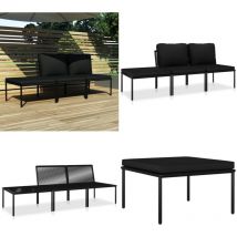 Salon de jardin 3 pcs avec coussins Noir PVC - Meubles De Jardin - Salon De Jardin - Set De Salon - Mobilier Extérieur - Mobilier De Patio - Home &