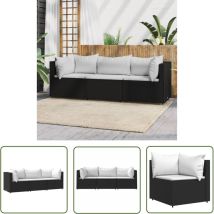 The Living Store Salon De Jardin 3 Pcs Avec Coussins Noir Résine Tressée - Salon De Jardin - Mobilier De Jardin - Canapé Extérieur - Ensemble De Salon