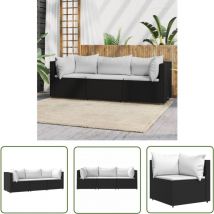 The Living Store Salon de jardin 3 pcs avec coussins Noir Résine tressée - Salon De Jardin - Mobilier De Jardin - Canapé Extérieur - Ensemble De