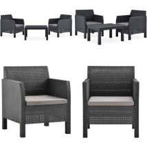 Salon de jardin 3 pcs avec coussins pp Rotin Anthracite - Ensemble Salon De Jardin - Salon De Jardin Extérieur - Meuble De Jardin - Mobilier