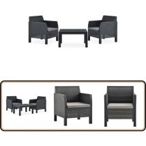 Salon de jardin 3 pcs avec coussins pp Rotin Anthracite - Ensemble Salon De Jardin - Salon De Jardin Extérieur - Meuble De Jardin - Mobilier