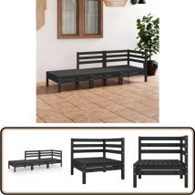 Salon de jardin 3 pcs Noir Bois de pin massif - Salon De Jardin - Mobilier De Jardin - Ensemble De Salon De Jardin - Bois De Pin - Noir