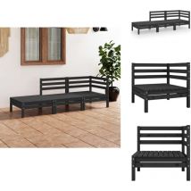 Salon de jardin 3 pcs Noir Bois de pin massif - Salon De Jardin - Mobilier De Jardin - Ensemble De Salon De Jardin - Bois De Pin - Noir