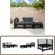 Salon de jardin 3 pcs noir bois massif de pin - Salon De Jardin - Meuble De Jardin - Ensemble De Salon - Meubles De Jardin - Bois Massif