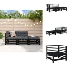 Salon de jardin 3 pcs noir bois massif de pin - Salon De Jardin - Meuble De Jardin - Ensemble De Salon - Meubles De Jardin - Bois Massif