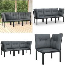 Salon de jardin 3 pcs noir et gris résine tressée - Salon De Jardin - Mobilier De Jardin - Set De Salon De Jardin - Meubles De Jardin - Résine