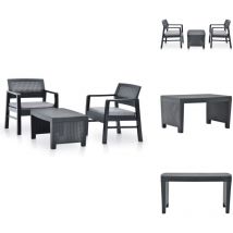 Salon de jardin 3 pcs Plastique Anthracite - Meubles De Jardin - Salon De Jardin - Meubles D'extérieur - Set De Jardin - Table De Jardin