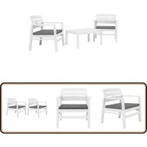 Salon de jardin 3 pcs Plastique Blanc - Salon De Jardin - Meubles De Jardin - Set De Salon - Ensemble De Balcon - Mobilier D'extérieur