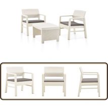 Salon de jardin 3 pcs Plastique Blanc - Salon De Jardin - Meubles De Jardin - Set De Salon - Ensemble De Balcon - Mobilier D'extérieur