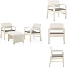 Salon de jardin 3 pcs Plastique Blanc - Salon De Jardin - Meubles De Jardin - Set De Salon - Ensemble De Balcon - Mobilier D'extérieur