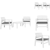 Salon de jardin 3 pcs Plastique Blanc - Salon De Jardin - Meubles De Jardin - Set De Salon - Ensemble De Balcon - Mobilier D'extérieur