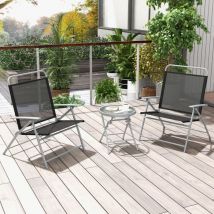 Salon de Jardin 3 Pièces pour Patio Cadre Métallique avec Table Basse en Verre Trempé Ensemble de Chaises et Table Pliantes Portables Noir Maison Chic