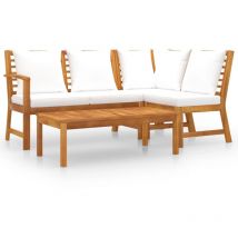 INLIFE Salon de jardin 4 pcs avec coussin Crème Bois d'acacia solide