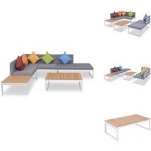 Salon de jardin 4 pcs avec coussins Aluminium et wpc - Canapé D'angle - Salon De Jardin - Meubles De Jardin - Mobilier De Jardin - wpc