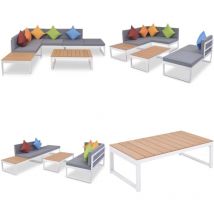 Salon de jardin 4 pcs avec coussins Aluminium et wpc - Canapé D'angle - Salon De Jardin - Meubles De Jardin - Mobilier De Jardin - wpc - Home & Living