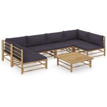 Salon de jardin 7 pcs avec coussins gris foncé bambou Vidaxl