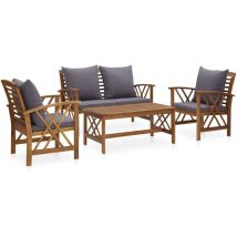 4 Pcs Salon De Jardin, Ensemble Table Et Chaises De Jardin, Meuble De Jardin Avec Coussins Bois D'Acacia Solide Mkw514416