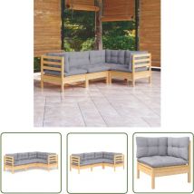 Doc&et² - The Living Store Salon de jardin 4 pcs avec coussins gris Bois de pin - Ensemble Salon De Jardin - Salon De Jardin Bois - Mobilier De