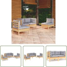 Er-siice - inlife Salon de jardin 4 pcs avec coussins gris Bois de pin massif