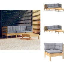 Salon de jardin 4 pcs avec coussins gris Bois de pin - Salon De Jardin - Mobilier De Jardin - Ensemble De Salon - Ameublement Extérieur - Terrasse