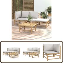 Salon de jardin 4 pcs avec coussins gris clair bambou - Salon De Jardin - Mobilier De Jardin - Ensemble De Salon - Ensemble De Meubles De Jardin