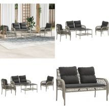 Vidaxl - Salon de jardin 4 pcs avec coussins gris clair résine tressée - Ensemble Salon De Jardin - Mobilier De Jardin - Salon De Jardin En Résine