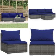 Salon de jardin 4 pcs avec coussins Gris Résine tressée - Salon De Jardin - Meuble De Jardin - Ensemble Salon De Jardin - Meubles De Jardin - Set De