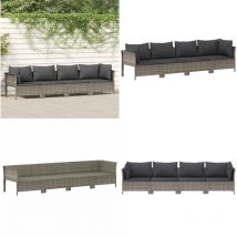 Salon de jardin 4 pcs avec coussins Gris Résine tressée - Salon De Jardin - Meuble De Jardin - Ensemble De Salon De Jardin - Résine Tressée