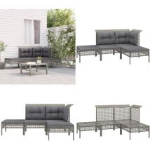 Salon de jardin 4 pcs avec coussins Gris Résine tressée - Salon De Jardin - Mobilier De Jardin - Set De Salon De Jardin - Meubles De Jardin