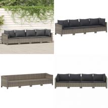 Salon de jardin 4 pcs avec coussins Gris Résine tressée - Salon De Jardin - Meuble De Jardin - Ensemble De Salon De Jardin - Résine Tressée