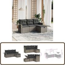 Salon de jardin 4 pcs avec coussins gris résine tressée - Salon De Jardin - Meubles De Jardin - Salon Extérieur - Set De Salon - Mobilier D'extérieur