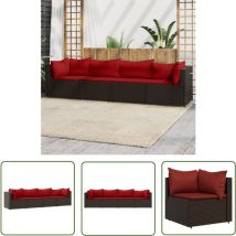 The Living Store Salon de jardin 4 pcs avec coussins Marron Résine tressée - Salon De Jardin - Mobilier De Jardin - Canapé Extérieur - Ensemble Salon