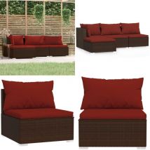 Salon de jardin 4 pcs avec coussins Marron Résine tressée - Salon De Jardin - Meuble De Jardin - Ensemble Salon De Jardin - Mobilier De Jardin